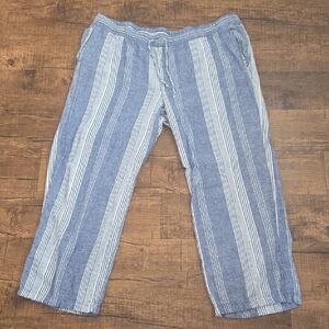 Old Navy Blue Striped Linen Blend Drawstring Pants Coastal Relaxed XXL Coastal